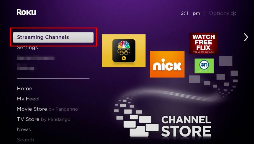 Choose the Streaming Channels option on Roku