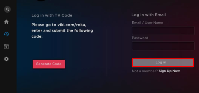 Click on Login button to login Viki on Roku