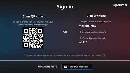 Viki app login screen