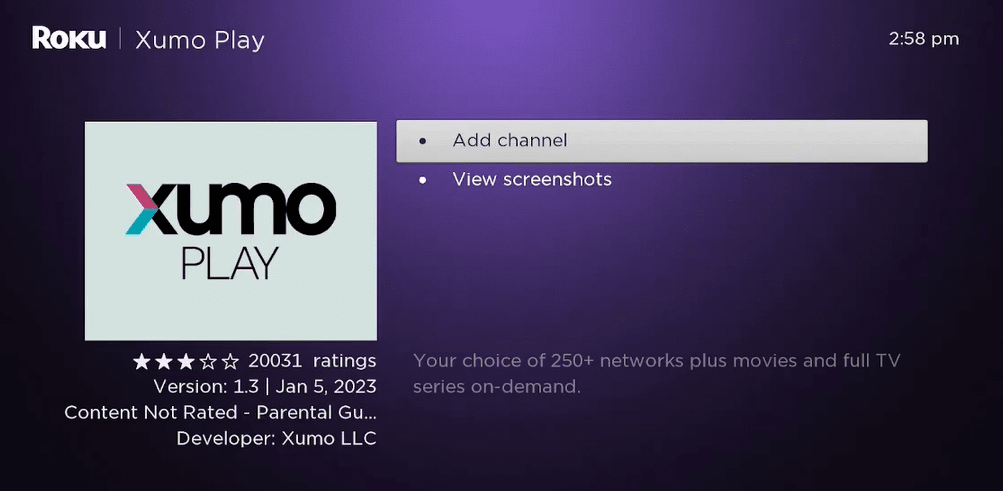 Click on Add Channel and install Xumo on Roku