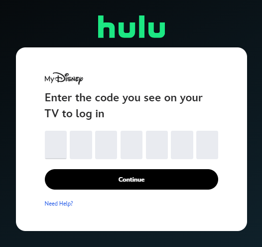 Enter the code and activate Hulu on Roku