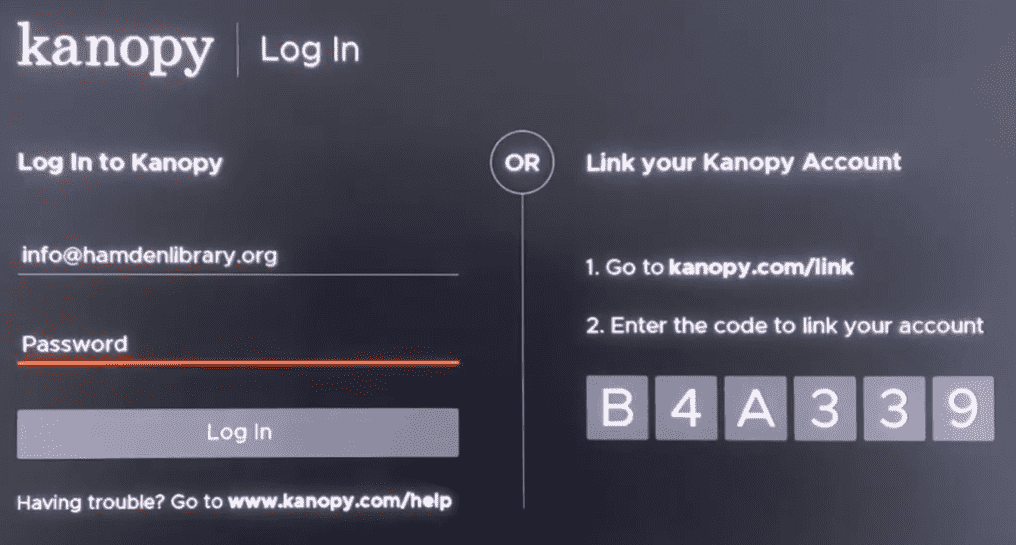 Kanopy app login page