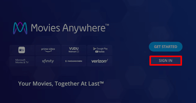 Movies Anywhere login page