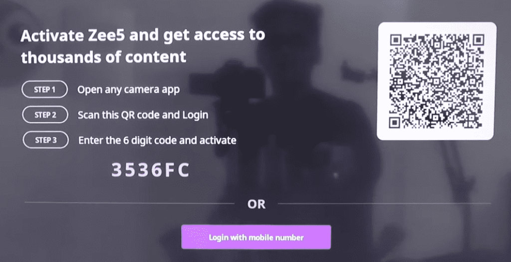 Scan the QR and activate Zee5 on Roku