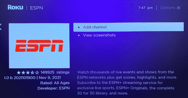 Watch Live Minnesota Vikings Games on Roku with ESPN app