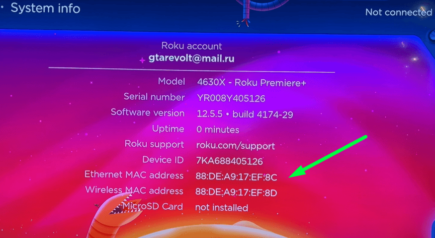 Check Roku MAC Address on System About section