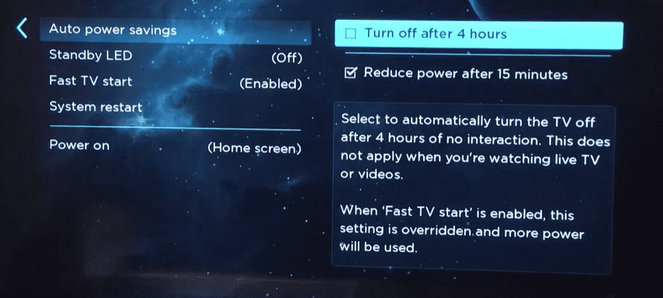 Enable Power Savings feature on Roku