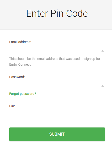 Enter the code and hit Submit to access Emby on Roku