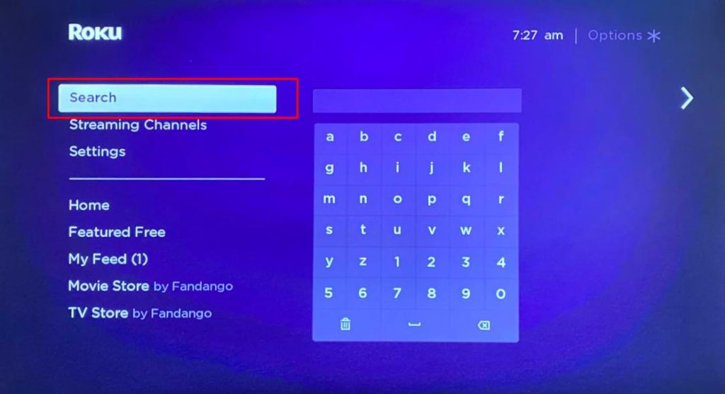 Fireplace on Roku - Tap Search Channels