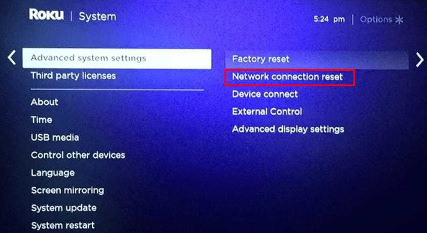 How to Disconnect Roku TV from WiFi - Tap Network Connection Reset