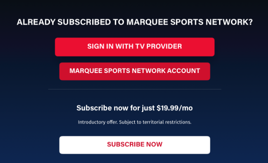 Select a method to login Marquee Sports Network app on your TV