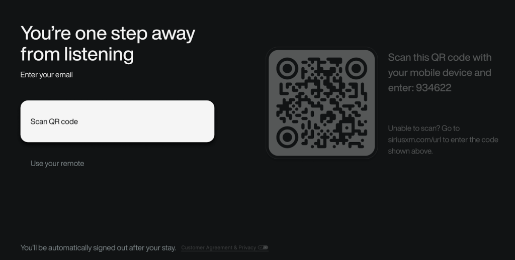 Select the LOGIN method on the SiriusXM app
