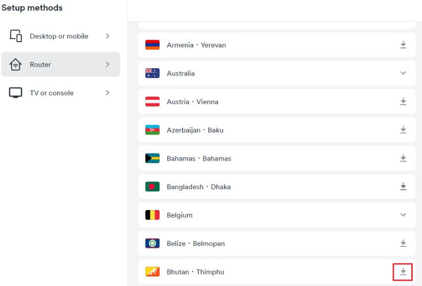 Download the VPN server location