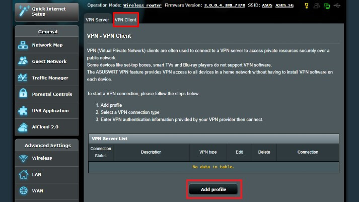 Click Add profile