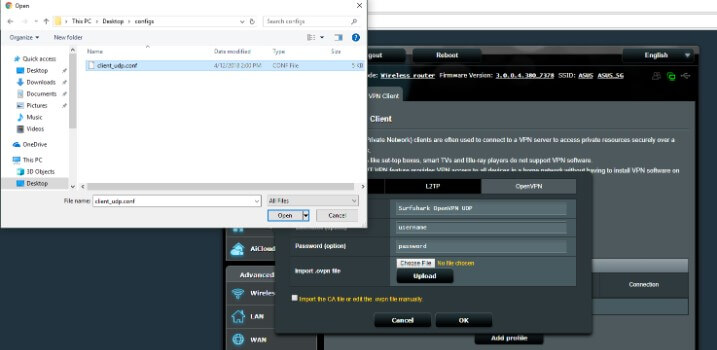 Click Open to import the configuration file