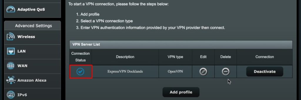 Check the VPN connection status